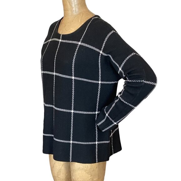 Elliott Lauren Soft Pullover Sweater Windowpane Plaid Black & White XL #35N - Picture 4 of 8